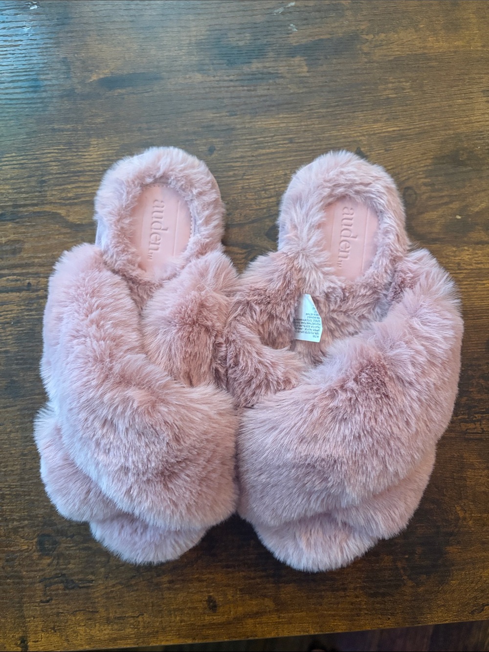Auden Plush Crisscross Fuzzy Slide Slippers - Dusty Rose - Picture 2 of 5
